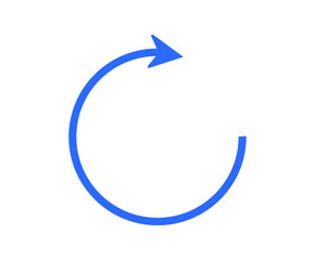 A simple blue arrow forms a partial circle, suggesting a refresh, reload, or circular movement action.