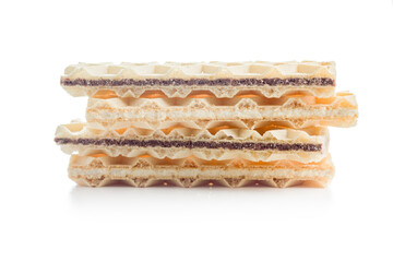 Sweet crispy wafers isolated on white background.