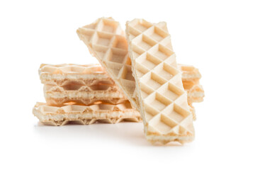 Sweet crispy wafers isolated on white background.