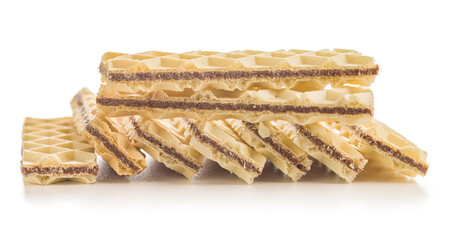 Sweet crispy wafers isolated on white background.