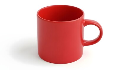 Red ceramic mug with handle isolated on white background, simple design for coffee or tea