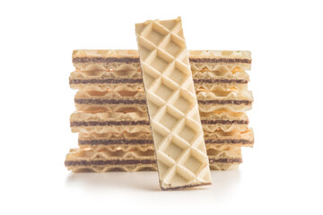 Sweet crispy wafers isolated on white background.