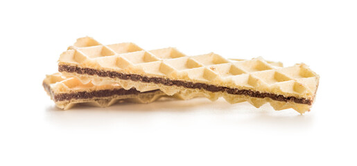 Sweet crispy wafers isolated on white background.