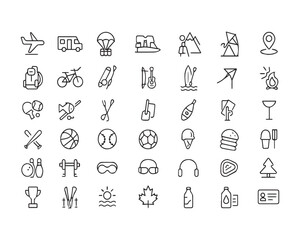 Set of outline icons related to car, auto, automobile. Linear icon collection
