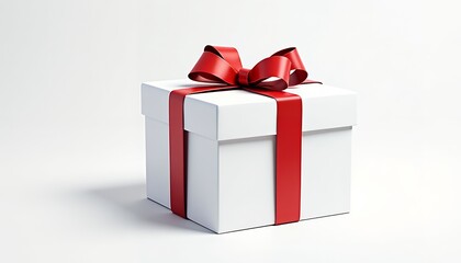 Obraz premium White gift box with red ribbon and bow image