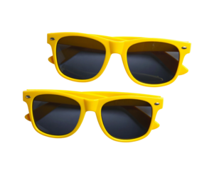 Smiley Face Sunglasses on Flat Surface, Top-Down View, Isolated.