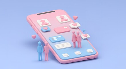 Dating App Concept Smartphone Interface with Love Symbols and Figurines Representing Connection