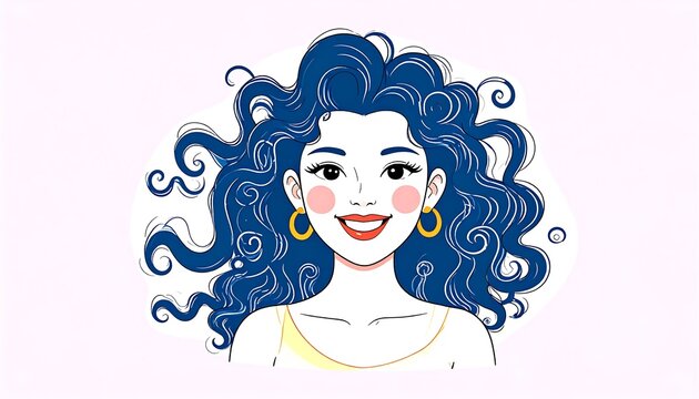 Smiling woman with voluminous blue hair.