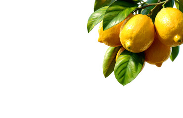 Hyper-realistic illustration of lemons with leaves on white background