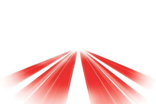 Red light beams radiating from a central point against a White background with gradient effect on transparent background