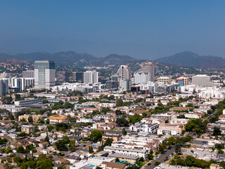 Glendale, CA, LA County, August 14, 2025: Aerial Top View of Glendale CA City toward Glendale Downtown, Buildings, Streets, Homes, Houses, Apartments, Mountain, Central Ave
