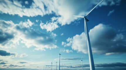 Turbines in a field. Video of a wind turbine with realistic wind data. Business processing data on sustainable energy and wind dynamics. Turbines harnessing wind in an lifestyle open area.