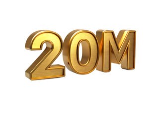 Golden 20 million number isolated on transparent background