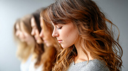 Naklejka premium Side profile sequence of women illustrating different stages of hair loss progression