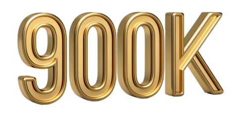 Golden 900k number with metallic texture isolated on transparent background