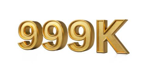 Golden 999k text isolated on transparent background