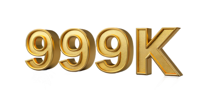 Golden 999k text isolated on transparent background