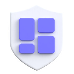 3D render of security shield app grid icon isolated