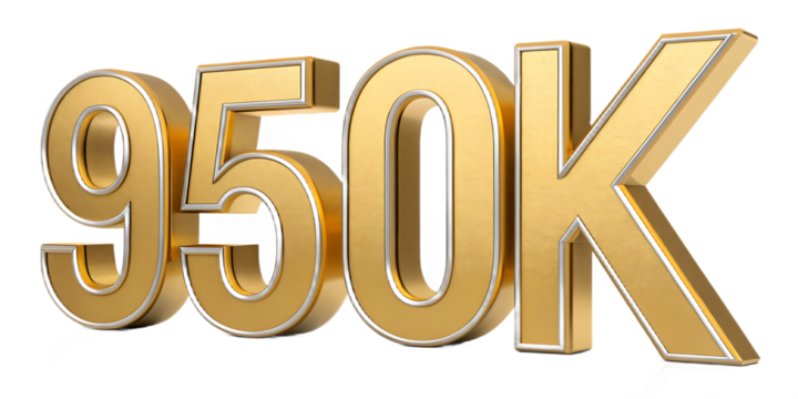 Golden 950k text isolated on transparent background