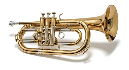 Shiny brass cornet musical instrument isolated on white, perfect for music concepts
