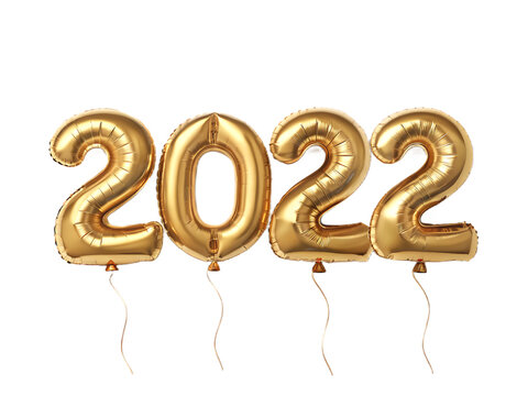 Golden 2022 balloons isolated on transparent background