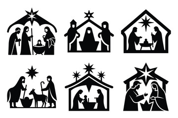 nativity vector icon set