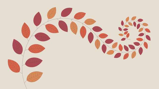 A stylized spiral of leaves in shades of red and orange against a light beige background illustration