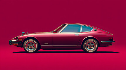 Fototapeta premium Classic Red Vintage Coupe on Minimalist Background