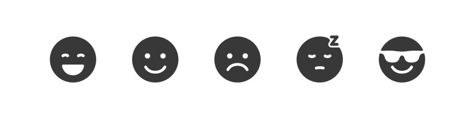 Fototapeta premium Smile faces, emoticons set of filled icons. Happy and sad expressions collection.