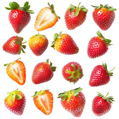 Strawberries Pile, Isolated in Studio Sliced Berries, Red Fruit on Black