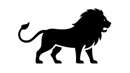 Silhouette of a majestic lion standing with its tail curled up and a thick mane around its head