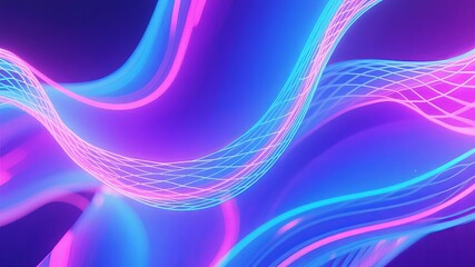 Abstract Neon Waves with Pink and Blue Grid Overlay