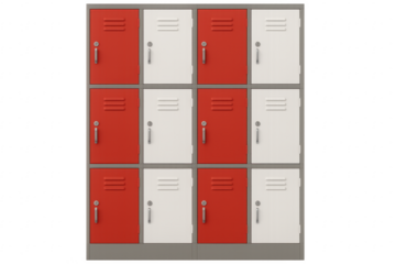 Red and white lockers with transparent background forming a grid