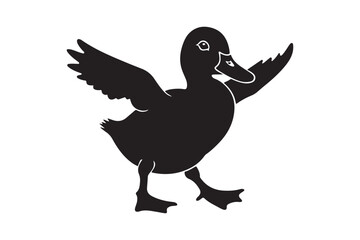Silhouette of a happy duck with outstretched wings and legs