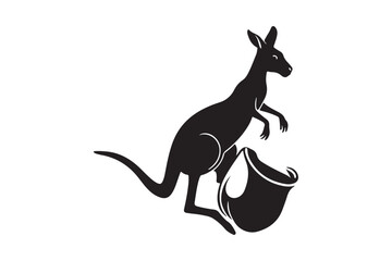 Silhouette of a kangaroo carrying a pouch with a joey inside