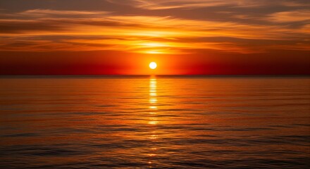 Naklejka premium A Low-Angle View of a Fiery Sunset Over the Ocean