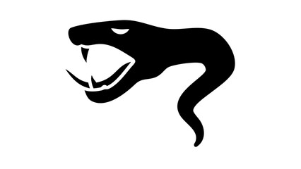 Silhouette of a snake with an open mouth and visible fangs in a black and white illustration style