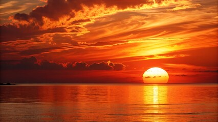 Fiery and Dramatic Sunset Over the Ocean