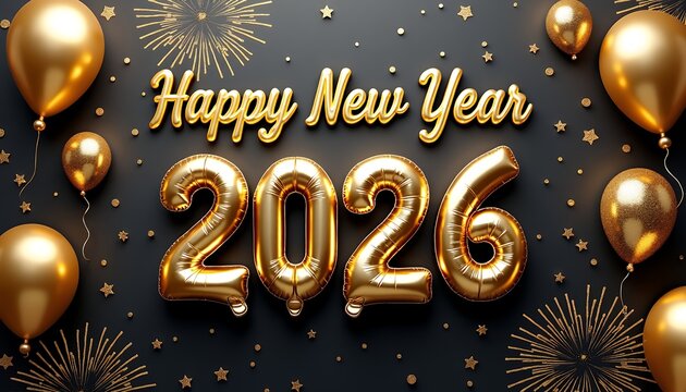 Golden balloons and celebratory fireworks for the new year gold balloons celebration