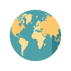 Naklejka premium World map globe illustration. Global geography with continents and oceans. Earth icon. Flat design worldwide travel and cartography concept.