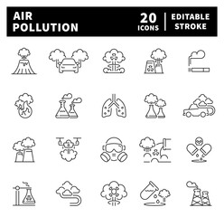 Fototapeta premium Air pollution related icons. Air pollution vector icons in line style
