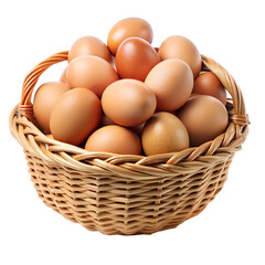 Basket full of fresh brown eggs isolated on transparent background