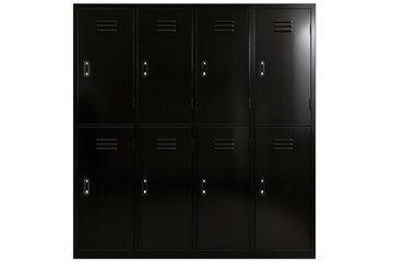 Row of black metal school lockers with transparent background