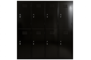 Row of black metal school lockers with transparent background