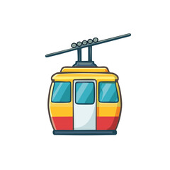 Cartoon Illustration of Colorful Gondola Car Ascending on Cable, Ready for Mountain Views and Fun Rides