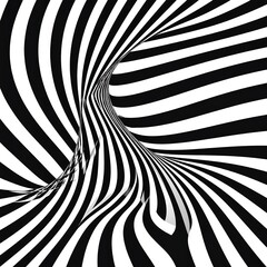 Abstract black and white striped tunnel