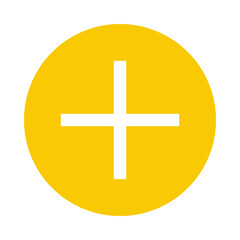 Fototapeta premium Simple white plus sign inside a bright yellow circle