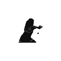 Table tennis player, isolated vector silhouette with distortion effect. Woman playing ping pong. Sports clipart