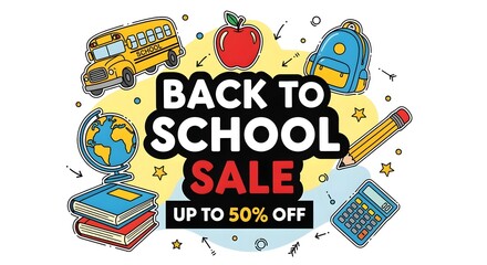 Back to School Sale Banner with School Supplies