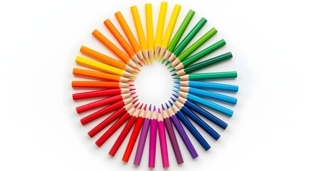 Obraz premium Colorful Pencils Arranged in a Circular Rainbow Spectrum